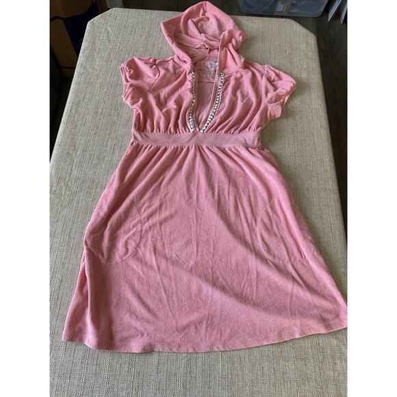 ON GOSSAMER Peach Hooded Swimsuit Coverup with Elastic Waist Cotton Blend L - Picture 4 of 10